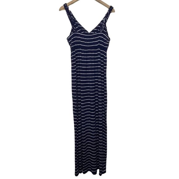 ๐ DESIGN HISTORY | Blue and White Striped Maxi Dress with Braided Neckline | L - Picture 5 of 10